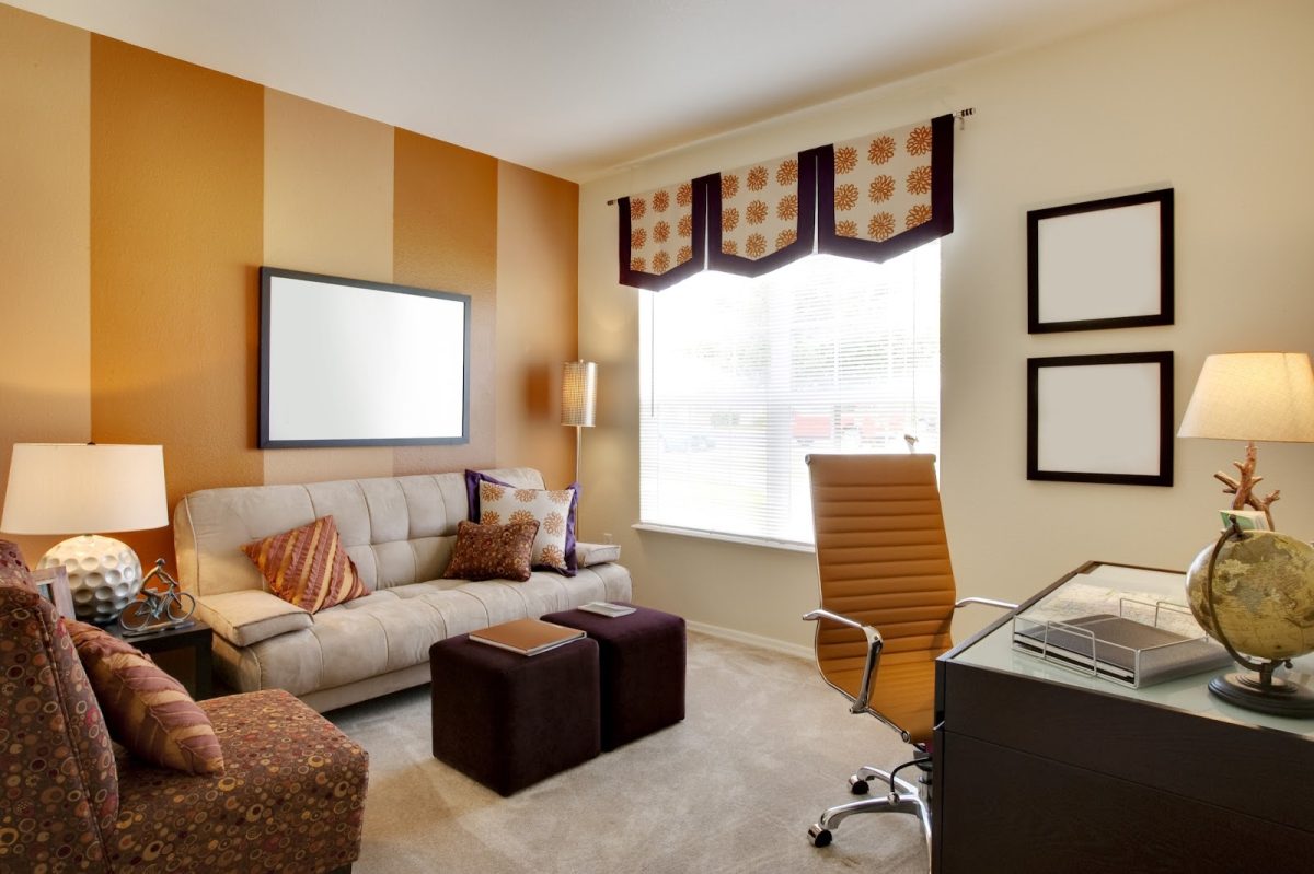 Brown accent wall in a living room