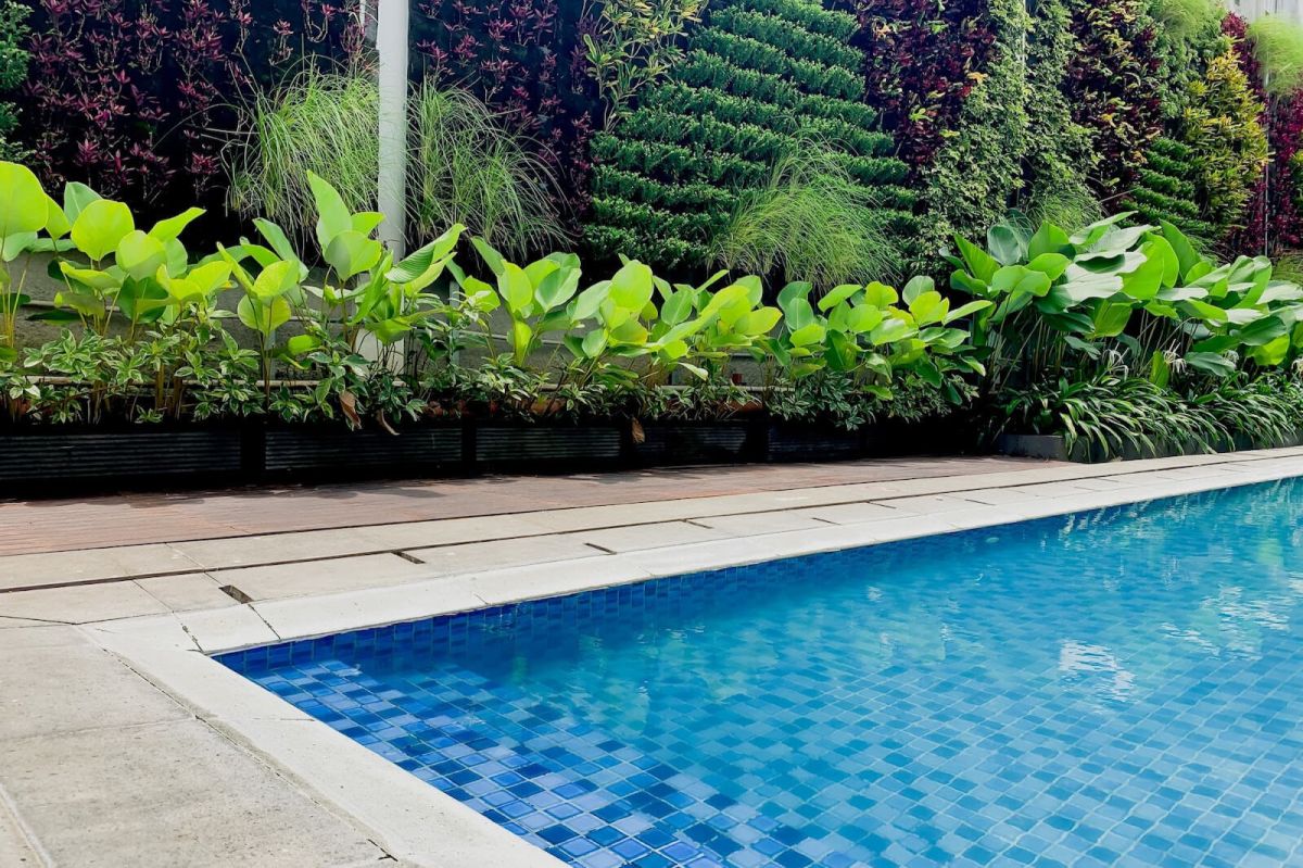 Newly coated edge of a concrete pool