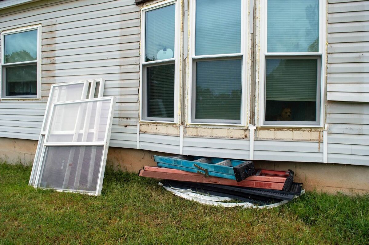 Siding repair on the outside of a house