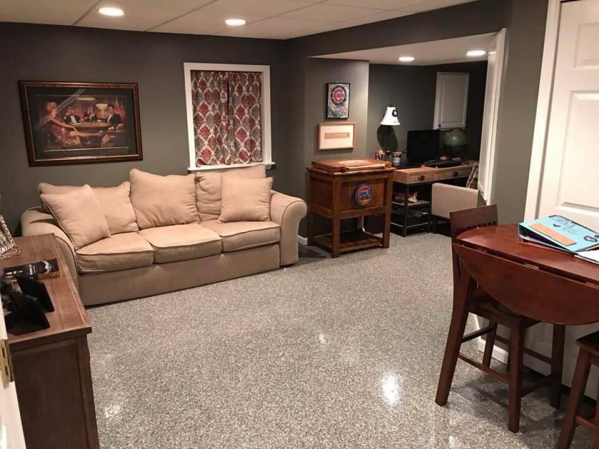 Basement with a newly coated polyurea coating.