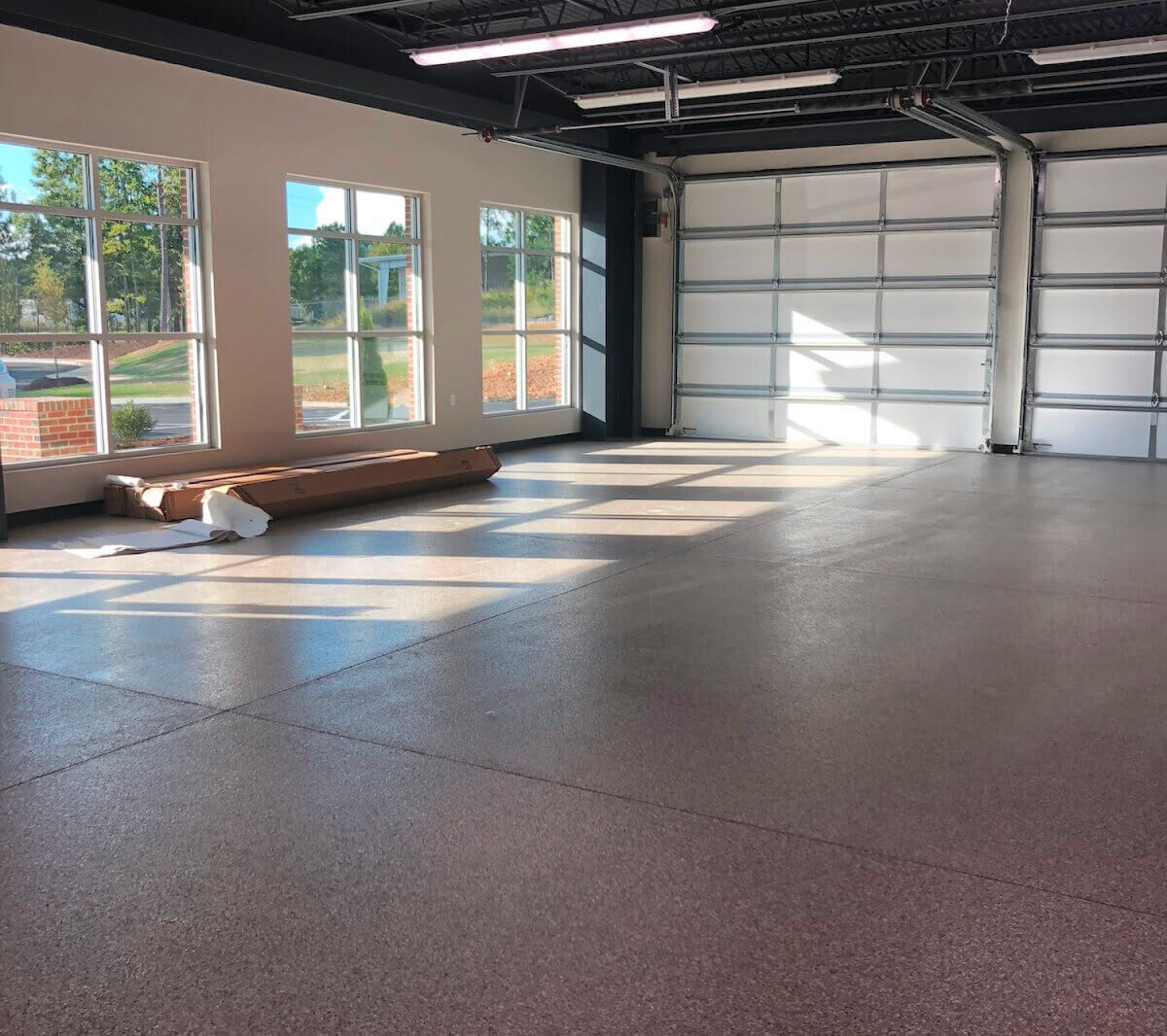 New flooring in a garage.
