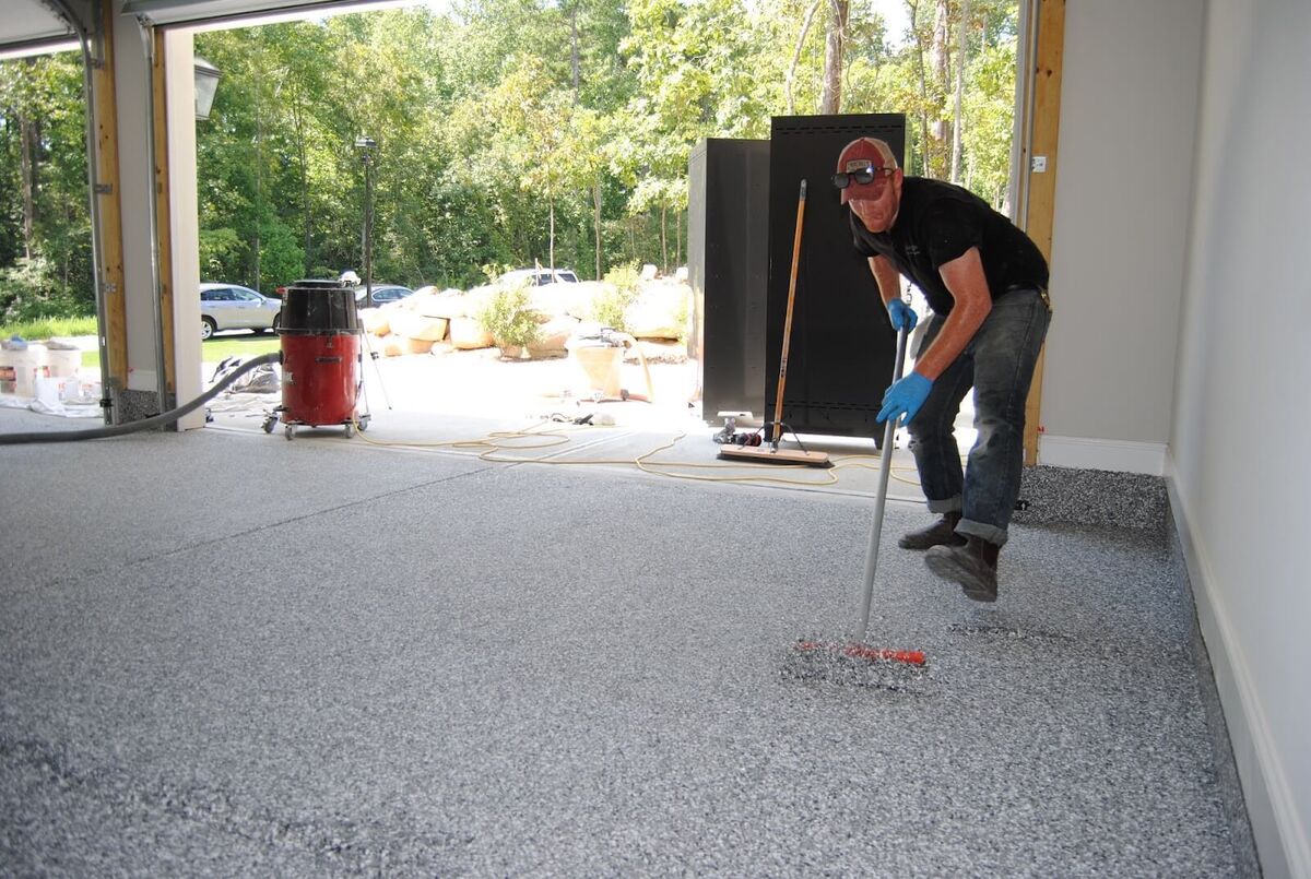 Adding a concrete coating in a house in Raleigh.